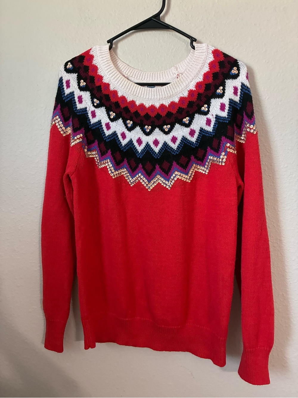 Old Navy Red Fair Isle Crewneck Sweater - Women